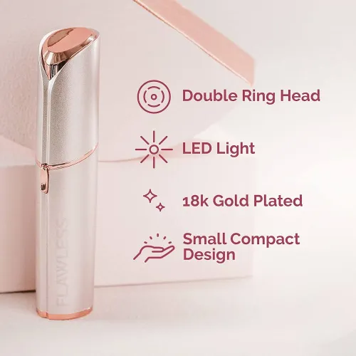 Flawless – Finishing Touch Flawless Facial Hair Remover  for Women, Rose Gold Electric Face Razor with LED Light